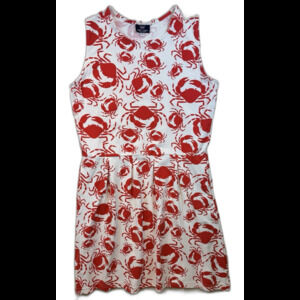 Sailor-Sailor Just Madras Boardwalk Dress L White Red Crab Pleated Nautical